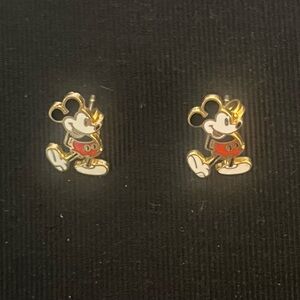 Vintage 70's Mickey Mouse Walt Disney Enamel Gold Tone Stud Earrings, 3/4"